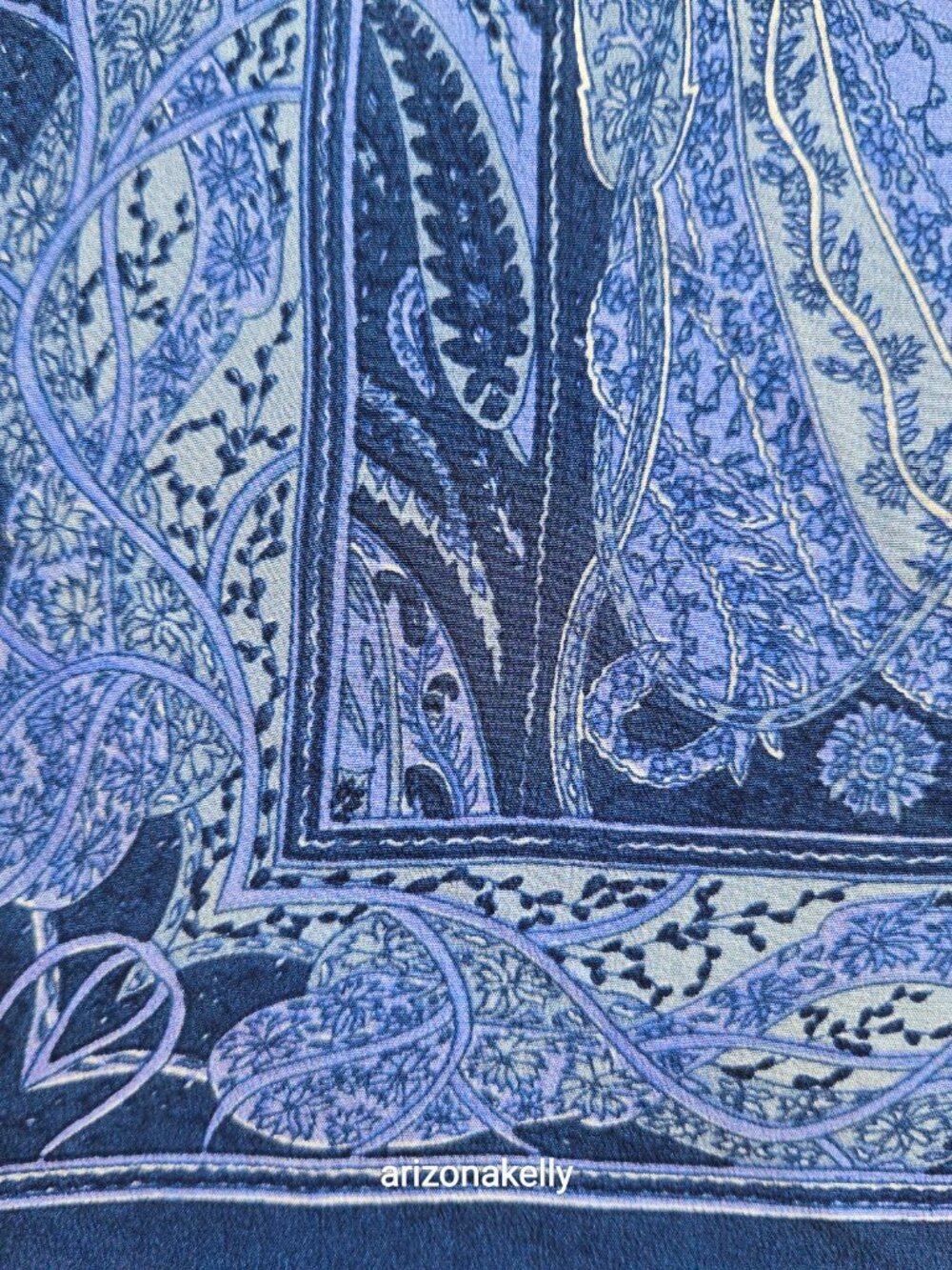 NWOT Blue Silk Oblong Scarf With Beads on Each Corner - Picture 10 of 16